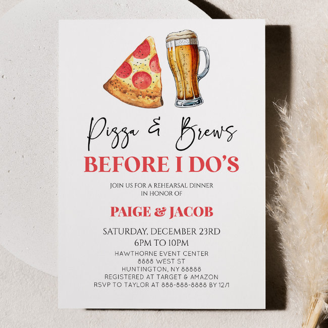 Pizza And Brews Before I Do's! Rehearsal Dinner Invitation