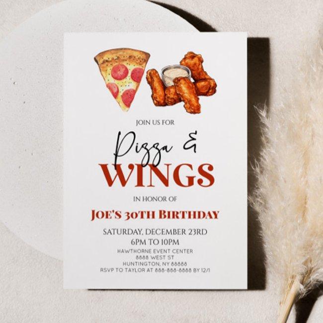 Pizza And Wings Chicken Wings Birthday Party Invitation