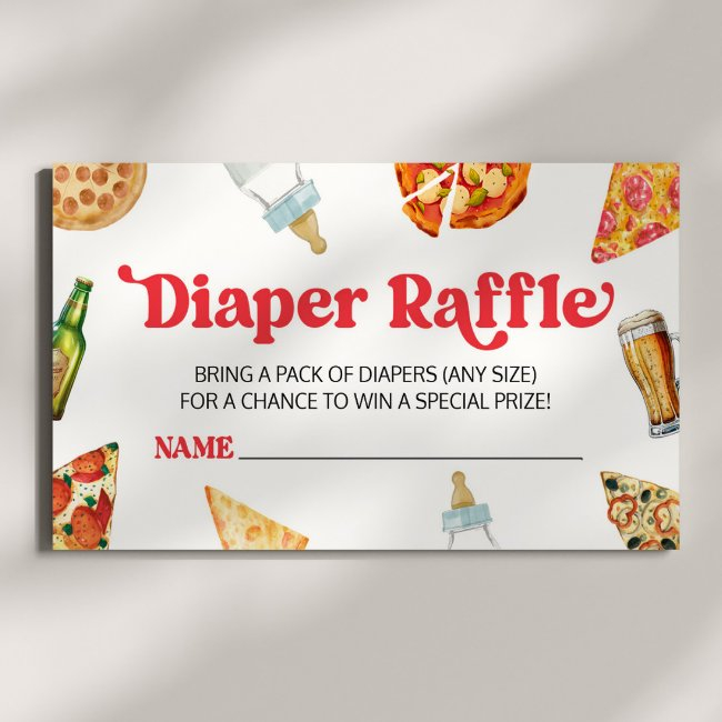 Pizza Brews Diapers Too Baby Shower Diaper Raffle Enclosure Invitations