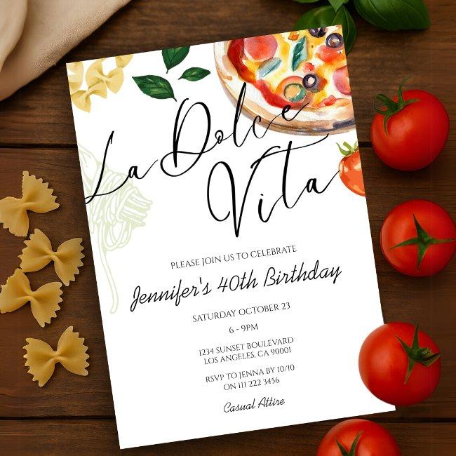 Pizza & Pasta Party Italian Birthday Dinner Invitation