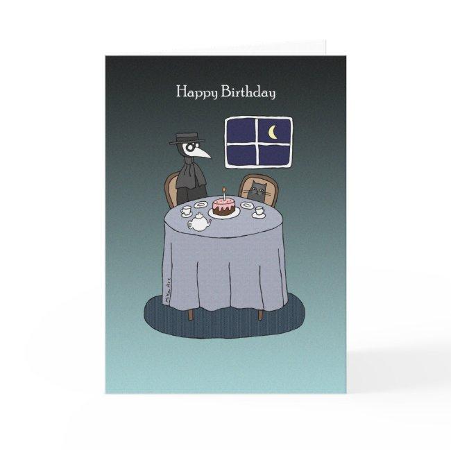 Plague Doctor With Black Cat Funny Goth Birthday Invitations