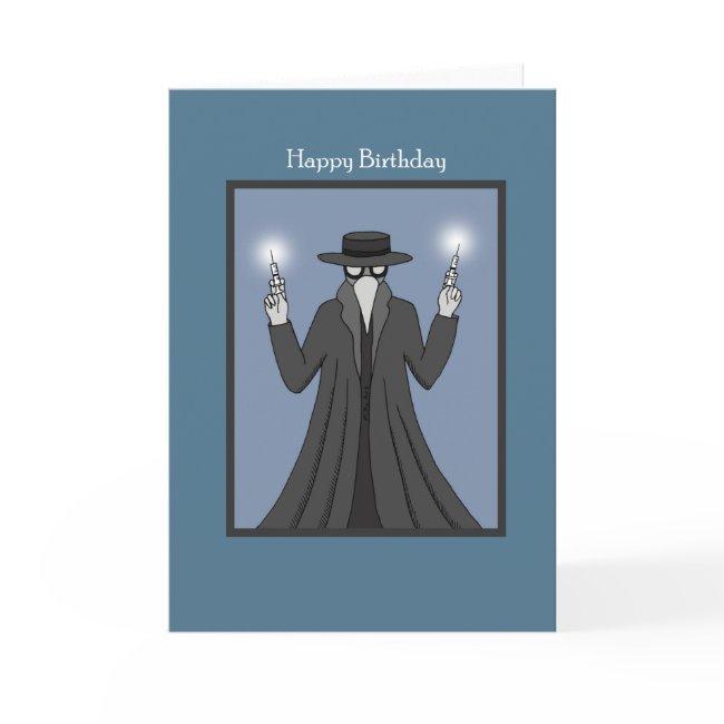 Plague Doctor With Vaccine Syringes Happy Birthday Invitations