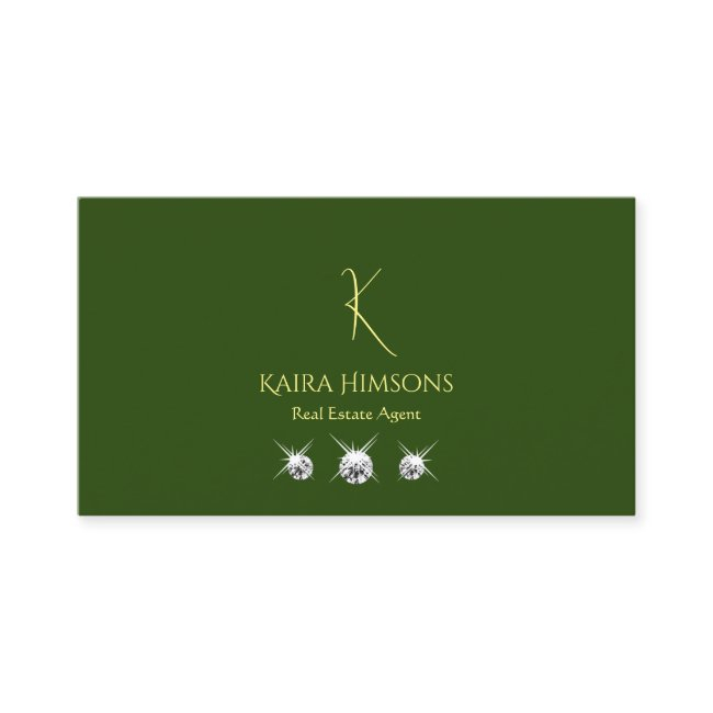 Plain Forest Green With Monogram And Jewels Simple Business Invitations