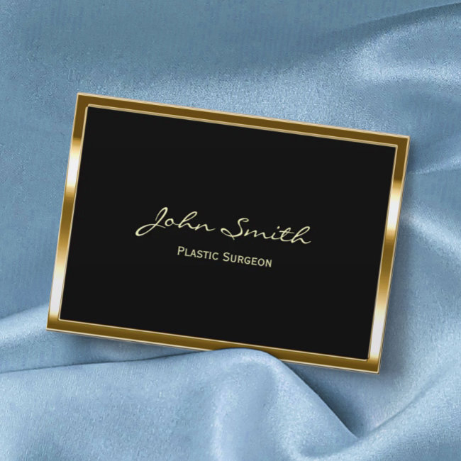 Plastic Surgeon Modern Black & Gold Frame Business Invitations