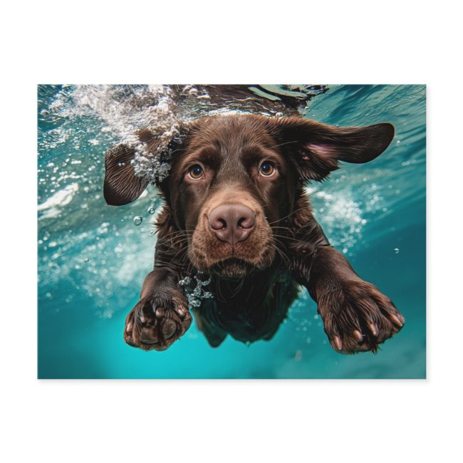 Playful Chocolate Labrador Swimming Underwater Postinvitations