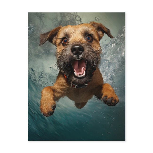 Playful Dog Swimming Underwater Design Postinvitations