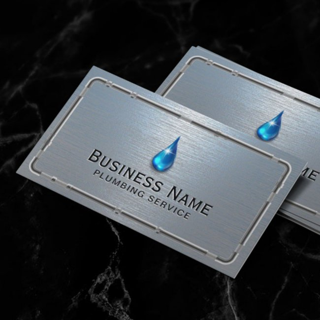 Plumbing Dusty Blue Brushed Metal Pipes Repair Business Invitations