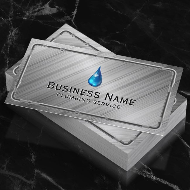 Plumbing Faux Metallic Pipes Pro Repair Service Business Invitations