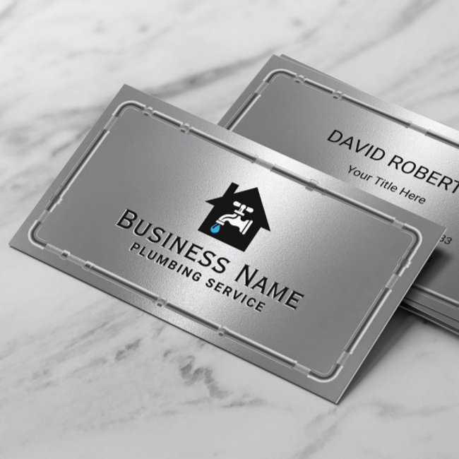 Plumbing Service Faucet Logo Metal Plumber Business Invitations