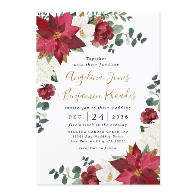 Poinsettia Elegant Red Gold White Floral Wedding Invitation