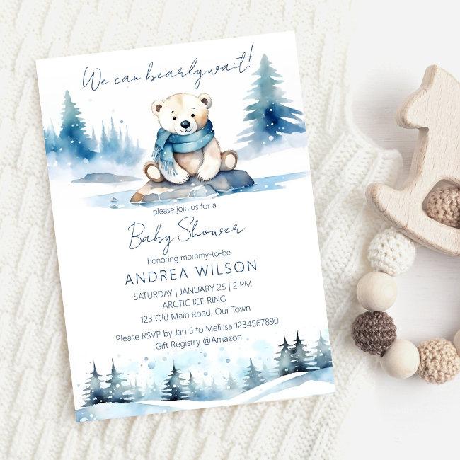 Polar Bear Winter Bearly Wait Baby Shower Invitation