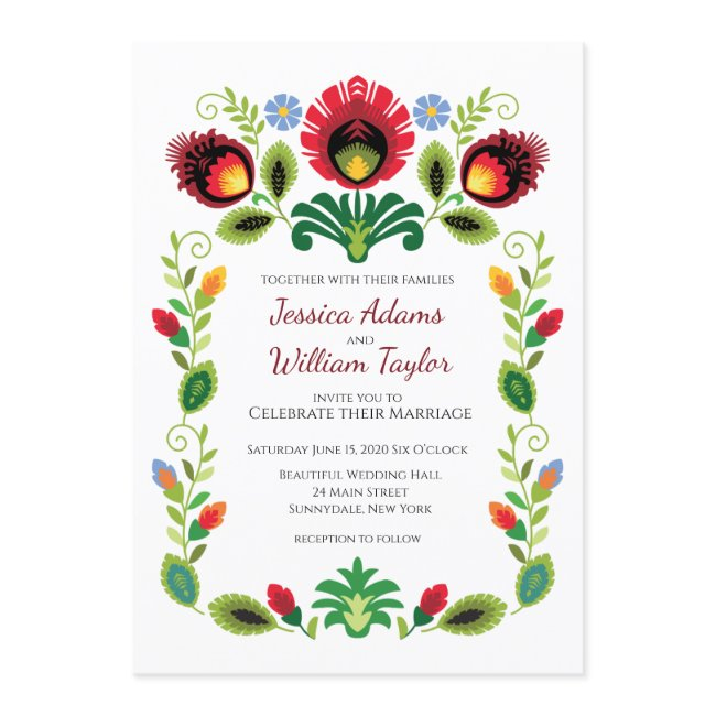 Polish Folk Flowers Red Wedding Invitation