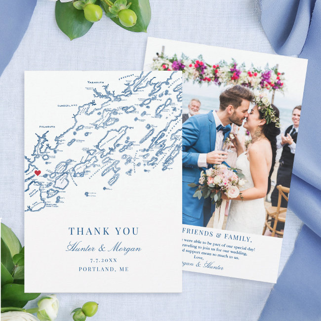 Portland Maine Wedding Flat Thank You Invitations