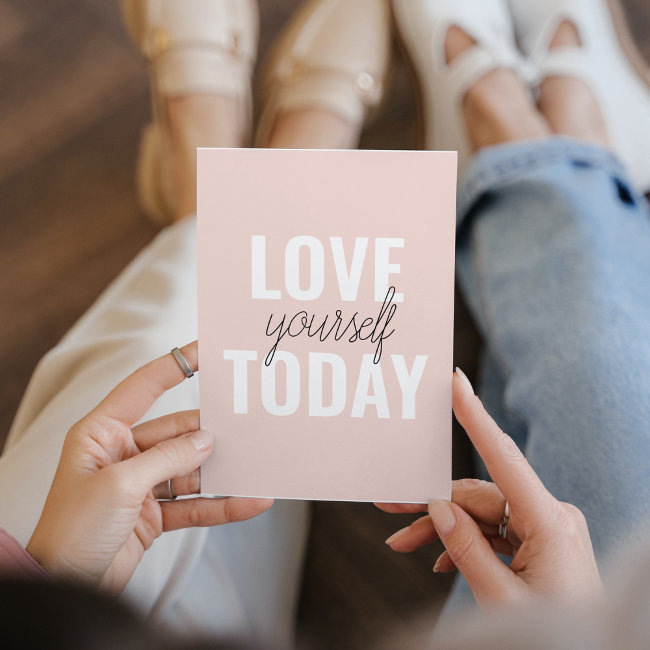 Positive Love Yourself Today Pastel Pink Quote Holiday Invitations