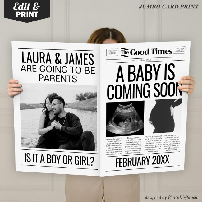 Pregnancy Announcement Newspaper Photo Prop Invitations