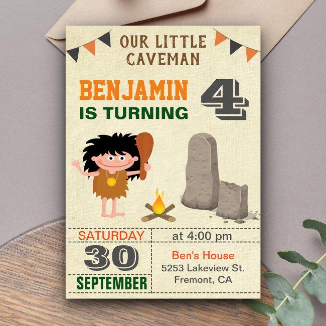 Prehistoric Caveman Kids Birthday Party Invitation