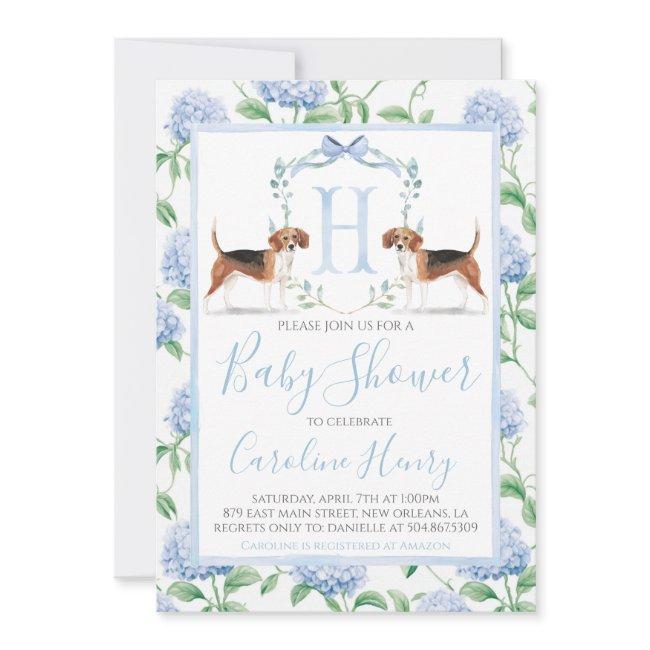 Preppy Southern Blue Boy Beagle Baby Shower Invitation