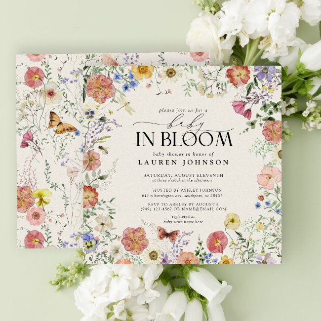 Pressed Wildflower Floral Baby In Bloom Shower Invitation