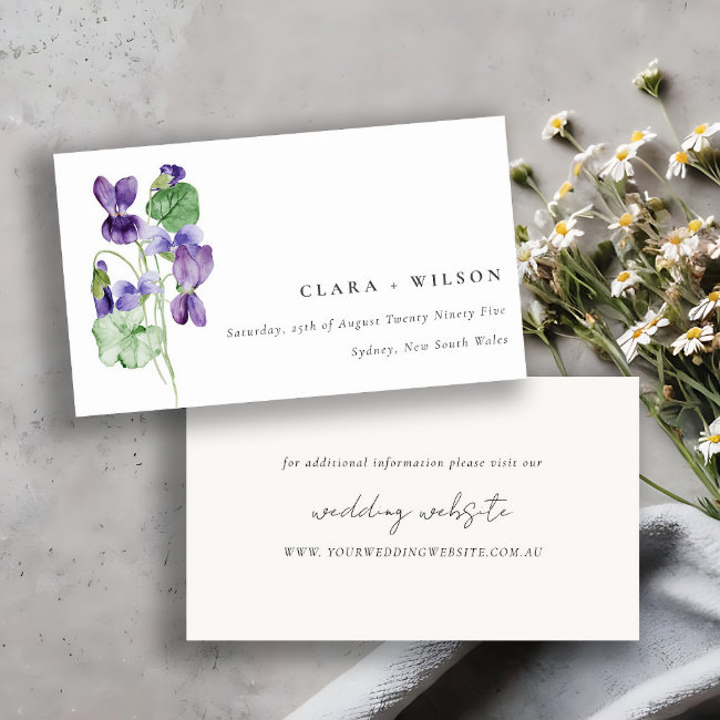 Pretty Chic Violet Floral Bunch Wedding Website Enclosure Invitations