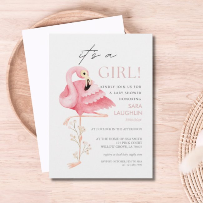 Pretty Flamingo Baby Shower Invitation
