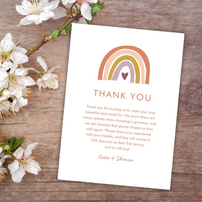 Pretty Rainbow Peach Lavender Boho Babysitter Thank You Invitations