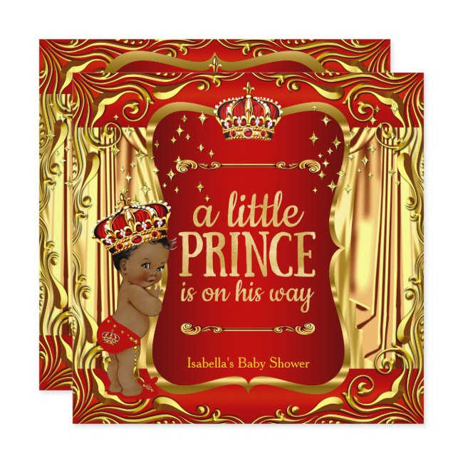 Prince Baby Shower Red Gold African American Invitation