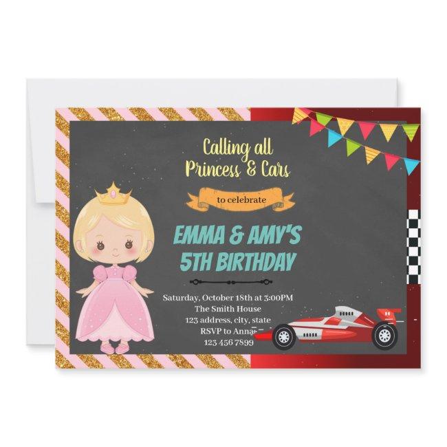 Princess And Race Car Joint Party Invitation