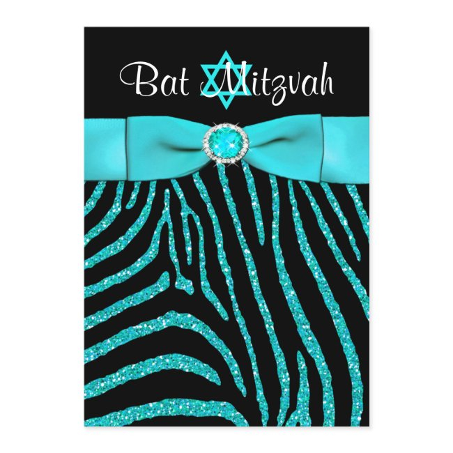 Printed Ribbon Zebra Glitter Bat Mitzvah Invite 3