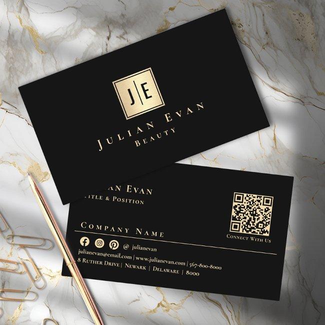 Professional Black And Gold Monogram Business Invitations