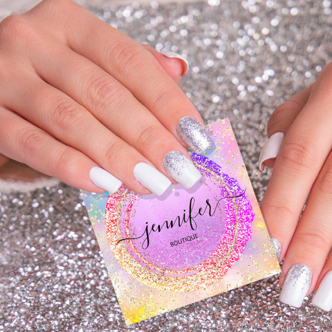 Professional Boutique Shop Purple Holograph Square Business Invitations