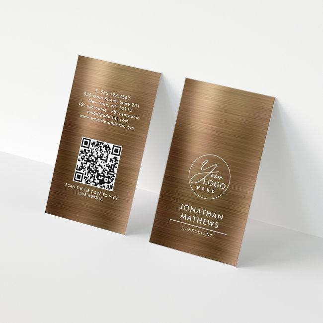 Professional Brushed Metallic Gold Logo Qr Code Business Invitations