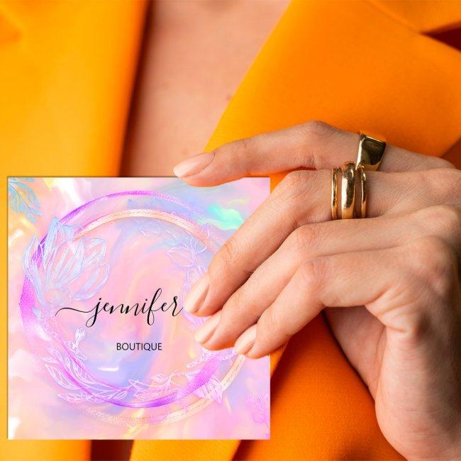 Professional Holographic Floral Qr Code Logo Square Business Invitations