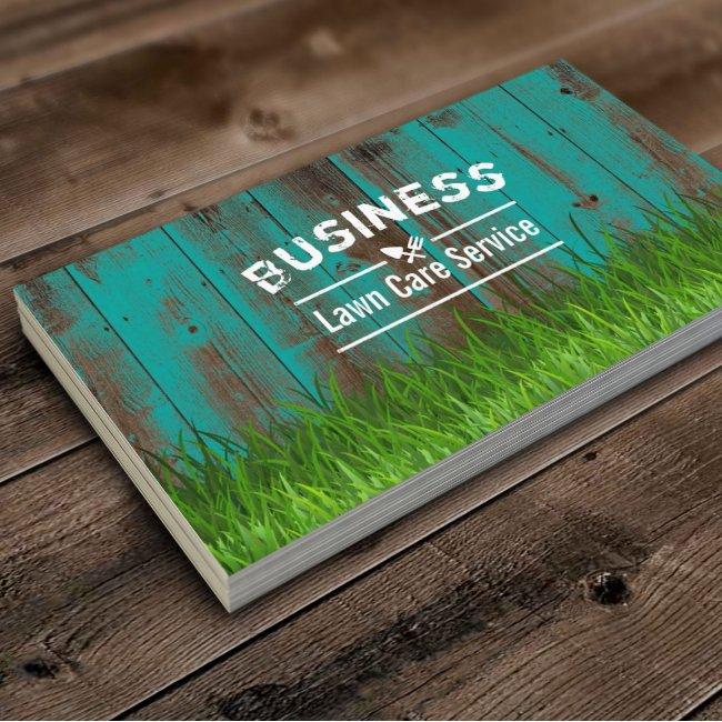 Professional Lawn Care & Landscaping Teal Wood Business Invitations