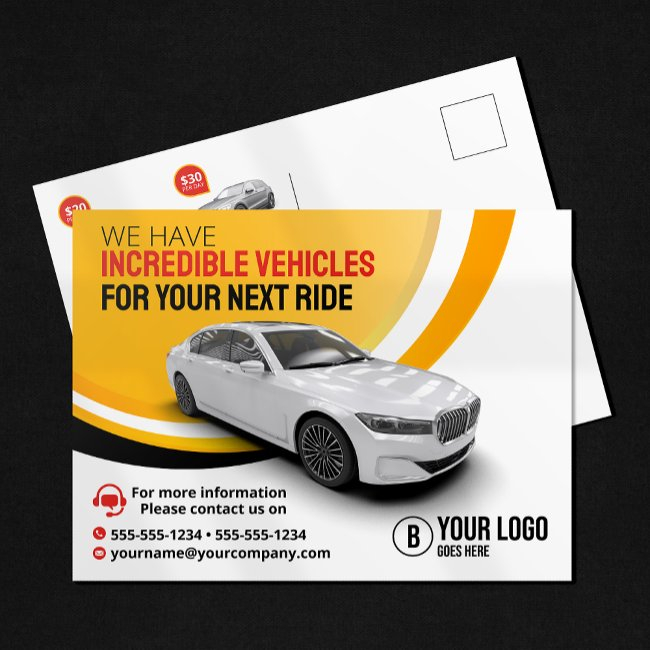 Professional Yellow Car Rental Car Hire Automobile Postinvitations