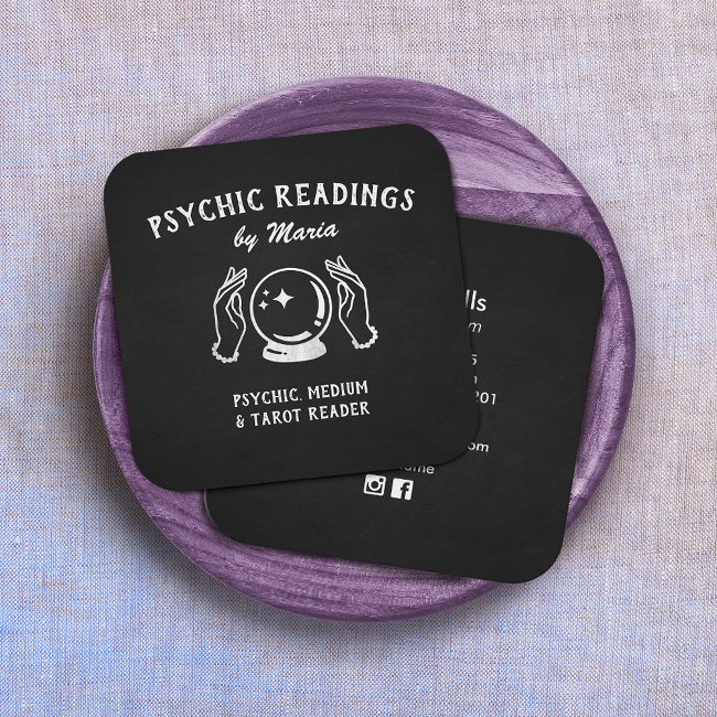 Psychic Medium Crystal Ball And Hands Black Square Business Invitations