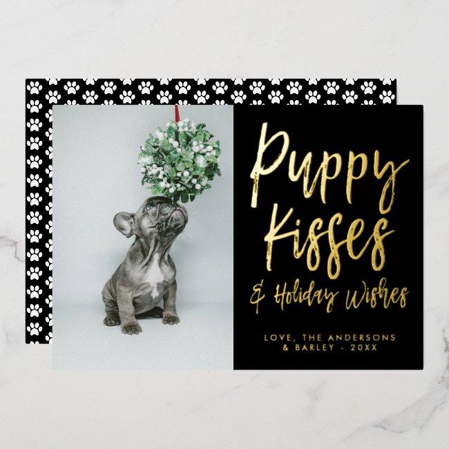 Puppy Kisses Paw Print Photo Foil Holiday Invitations
