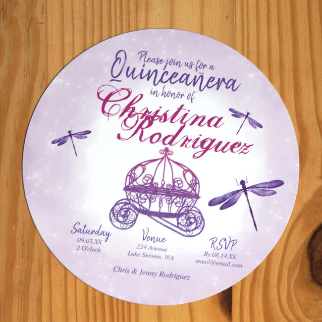 Purple Dragonflies Quinceañera Invitation