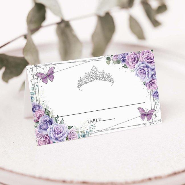 Purple Lilac Floral Butterflies Quinceañera Xv 16 Place Invitations