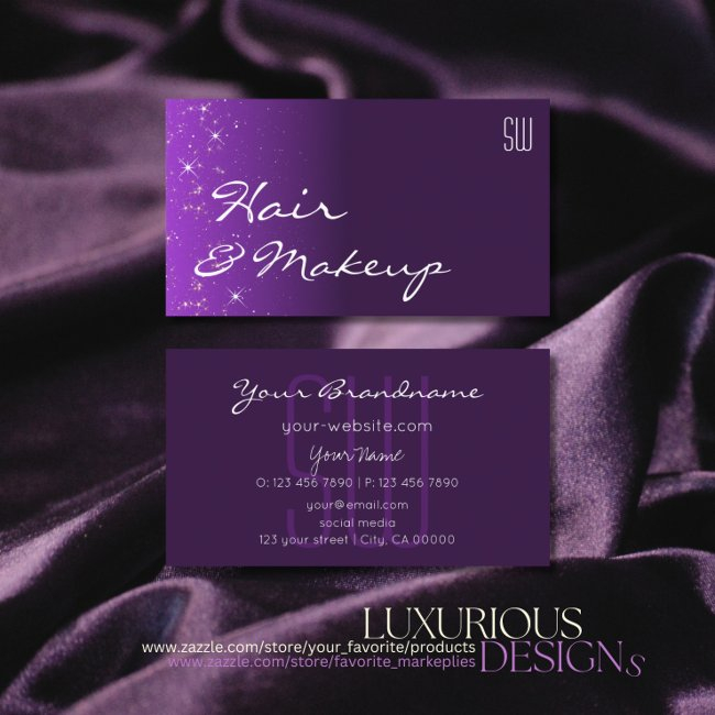 Purple Lilac Gradient Glitter Stars With Initials Business Invitations