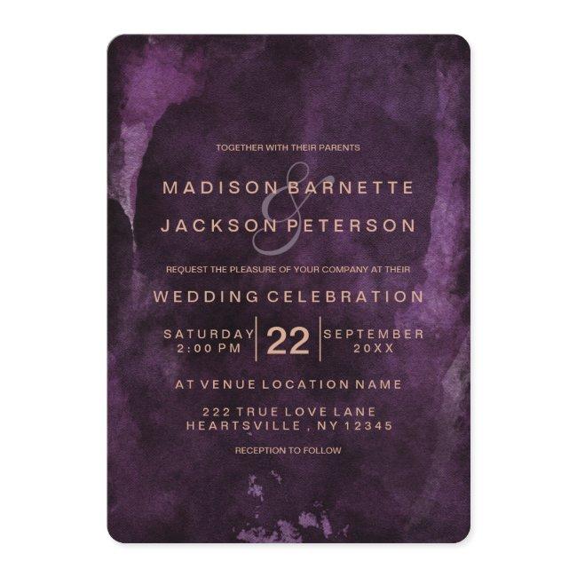 Purple Watercolor Rose Gold Wedding Invitations