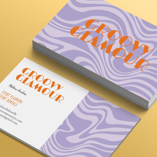 Purple Waves Retro Groovy Business Invitations