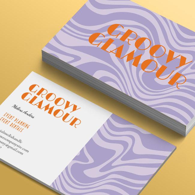 Purple Waves Retro Groovy Business Invitations