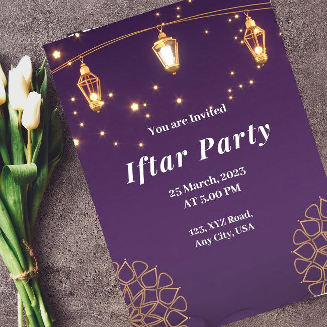 Purple White And Gold Modern Iftar Party Invitation