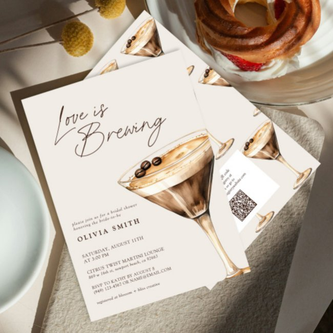 Qr Code Love Is Brewing Espresso Martini Shower Invitation