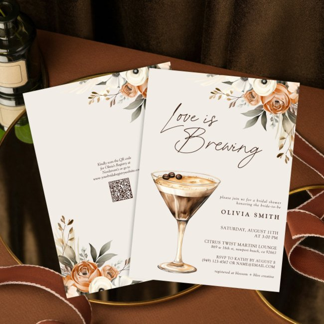 Qr Code Love Is Brewing Espresso Martini Shower Invitation
