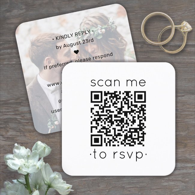 Qr Code Rsvp Wedding Website Modern Minimal Photo Enclosure Invitations