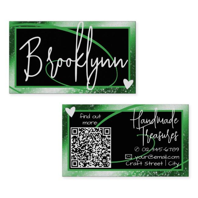 Qr Code Template Stylish Forest Green Frame Heart Business Invitations
