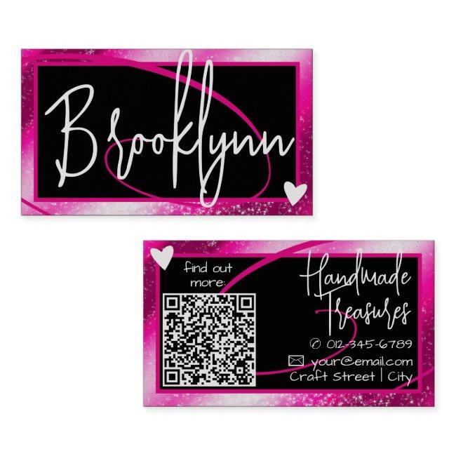 Qr Code Template Stylish Girly Pink Frame Heart Business Invitations