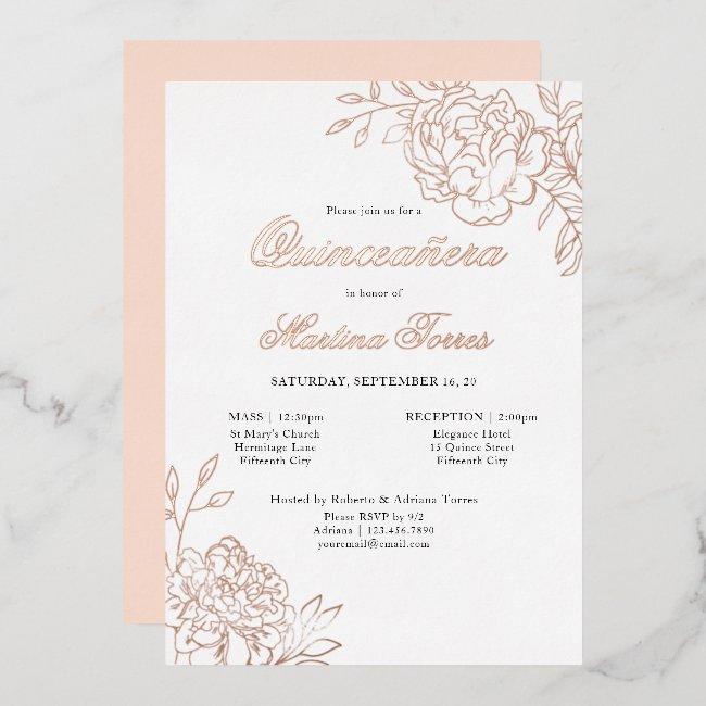 Quinceanera And Mass Elegant Botanical Rose Gold Foil Invitation