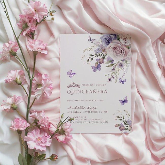Quinceañera Lavender Dusty Purple Butterfly Invitation
